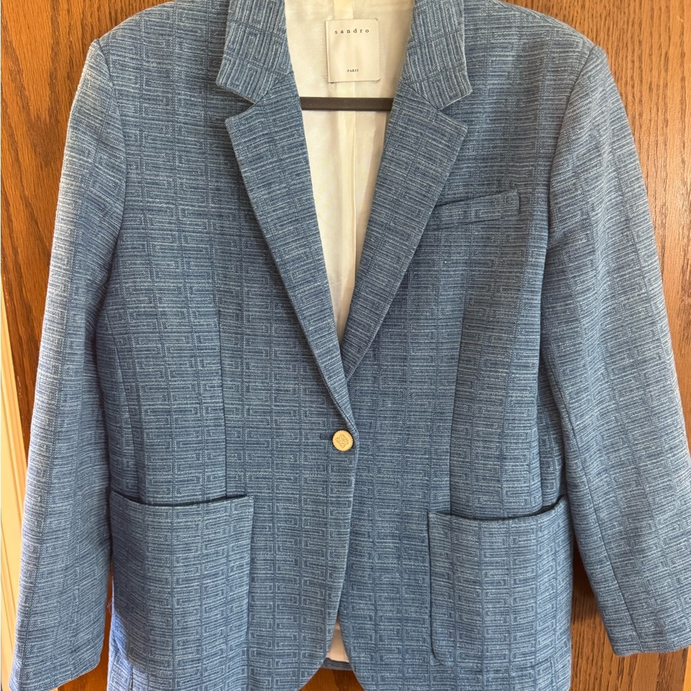 Sandro Blue Denim Textured Blazer